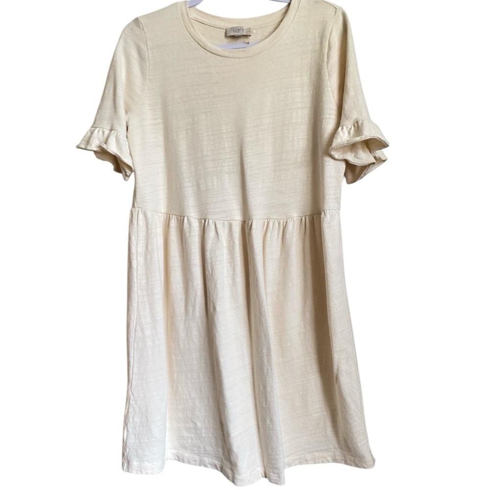 LOFT Cream Ruffle-Sleeve Mini Dress - Picture 2 of 9